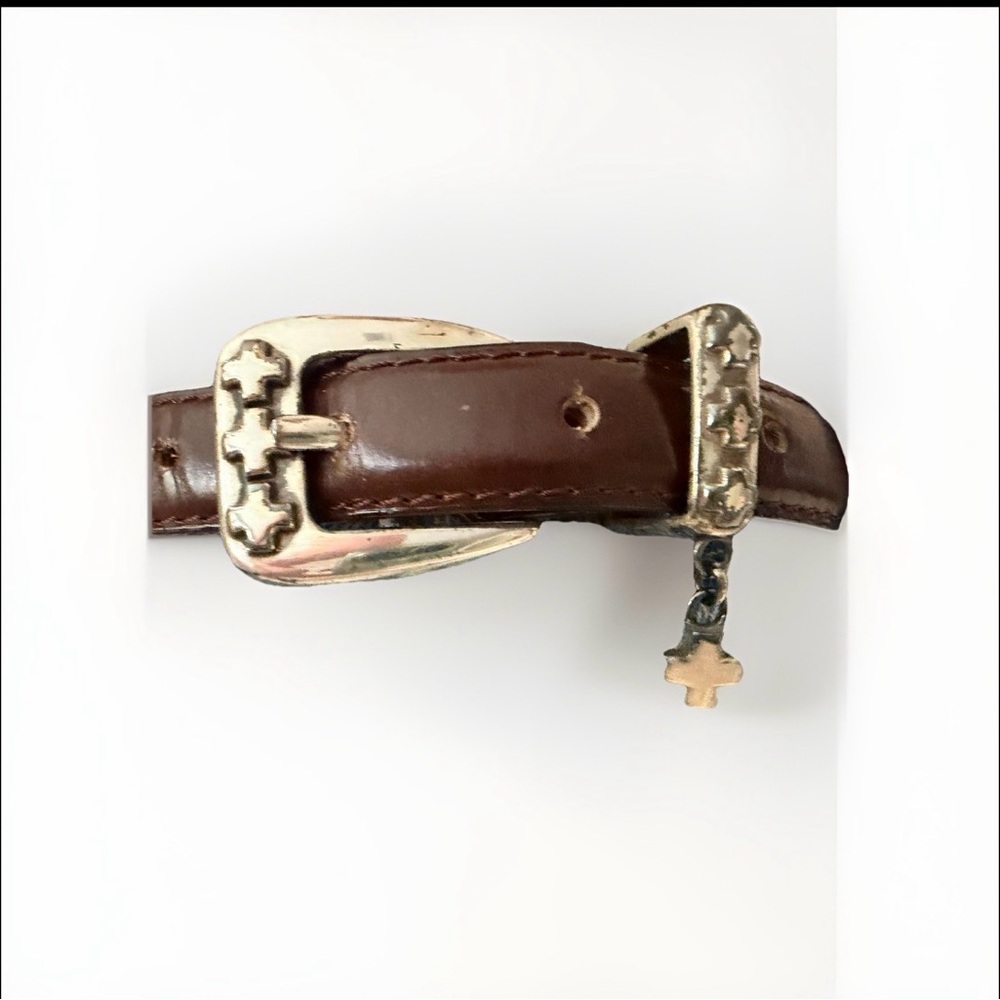 Vintage 90’S Belt English Leather Cross Barse Brown Small Charm Buckle